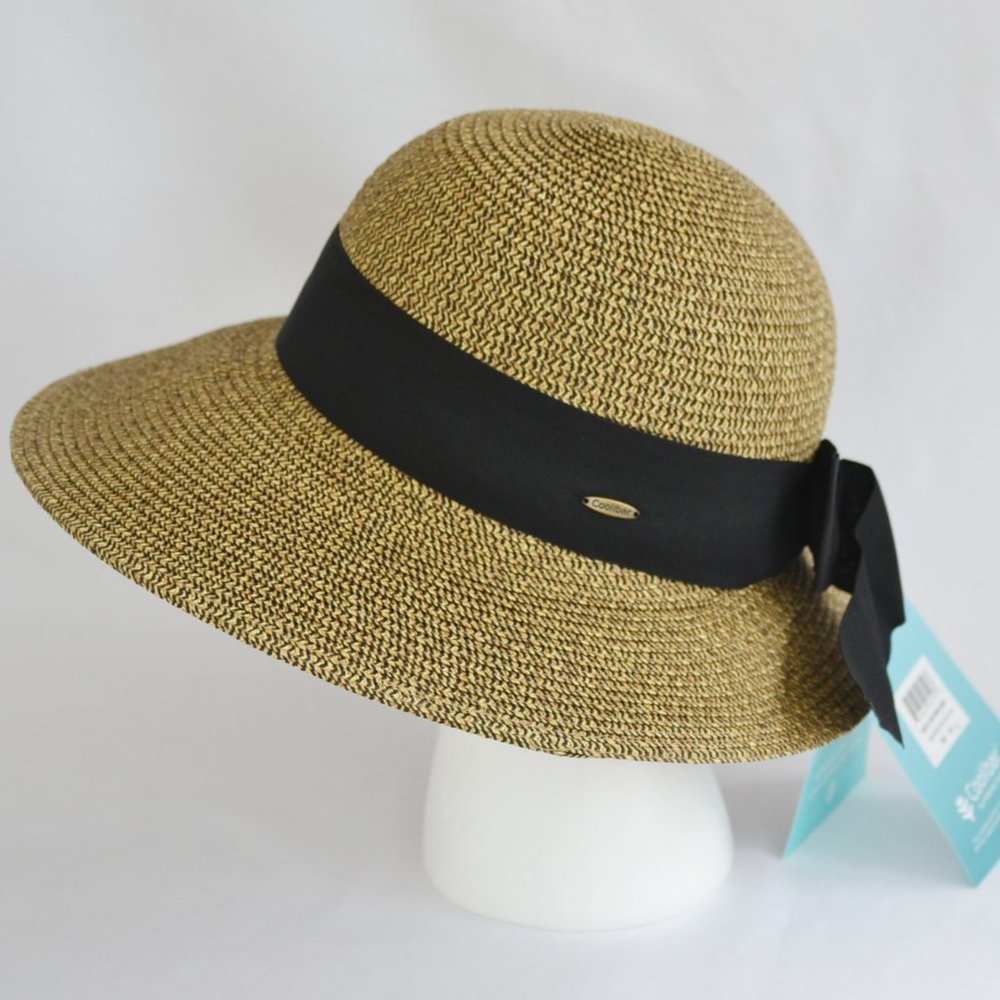 Coolibar Clara Asymetrical Sun Hat Black Ribbon Bow